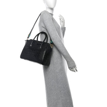 GIVENCHY Calfskin Crocodile Embossed Small Antigona Black