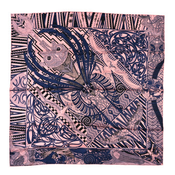 HERMES Silk Kawa Ora Scarf 90 Rose Thé Marine Black