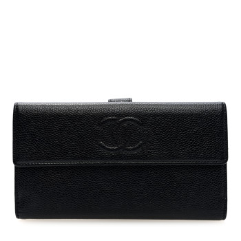 CHANEL Caviar Timeless CC Large Gusset Flap Wallet Black