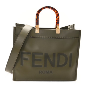 FENDI Vitello King Plexiglass Logo Embossed Medium Fendi Sunshine Shopper Tote Wood