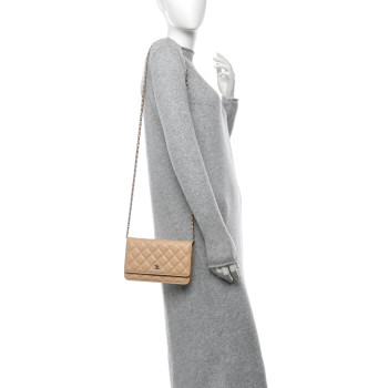CHANEL Caviar Quilted Wallet on Chain WOC Beige