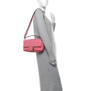 FENDI Nappa FF 1974 Embossed Baguette Rosa Fluo