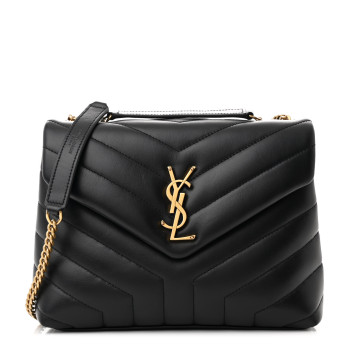 SAINT LAURENT Calfskin Y Quilted Monogram Small Loulou Chain Satchel Black