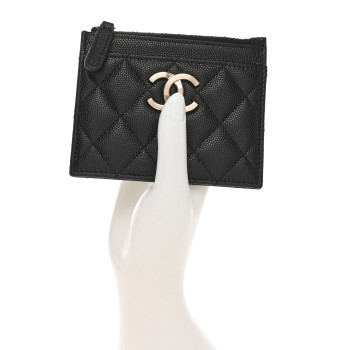 CHANEL Caviar Quilted CC Zip Card Holder Black