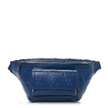 GUCCI Calfskin GG Tennis Embossed Pocket Belt Bag Intense Metal Blue