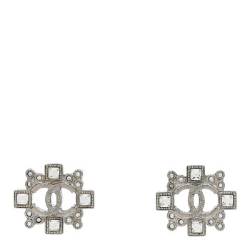 CHANEL Swarovski Crystal CC Earrings Silver