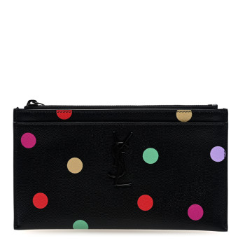 SAINT LAURENT Grain De Poudre Polka-Dog Monogram Bill Pouch Black