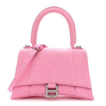 BALENCIAGA Washed Denim Small Hourglass Top Handle Bag Denim Pink