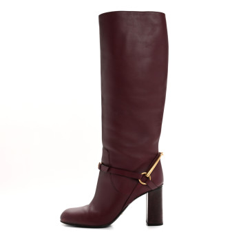 GUCCI Calfskin Lifford Knee High Boots 40 Classic Burgundy