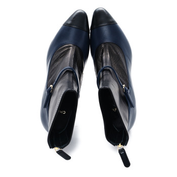 CHANEL Lambskin Booties 39 Black Navy
