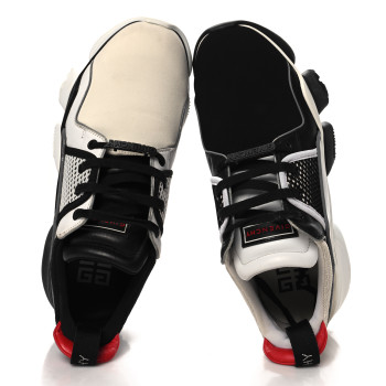 GIVENCHY Calfskin Neoprene Basket Basse Jaw Sneakers 44 Black White