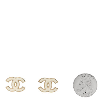 CHANEL Enamel CC Earrings Gold White