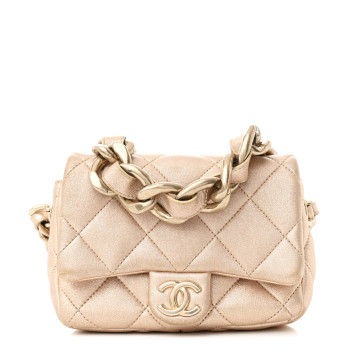 CHANEL Metallic Lambskin Quilted Mini Lacquered Chain Flap Gold