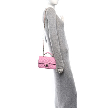 CHANEL Lambskin Quilted Bi-Color Mini Top Handle Rectangular Flap Light Lilac Light Green