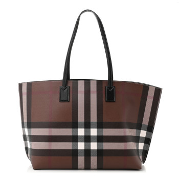 BURBERRY E-Canvas Check Medium Soft TB Tote Dark Birch Brown