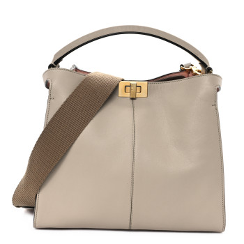 FENDI Vitello Seta Glazed Fabric FF 1974 Medium Peekaboo X-Lite Nuvola Mogano Panna