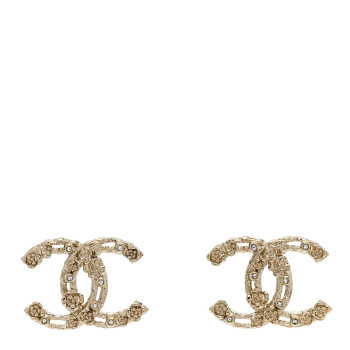 CHANEL Crystal CC Camellia Earrings Gold