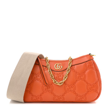 GUCCI Calfskin GG Matelasse Chain Handbag Deep Orange Natural