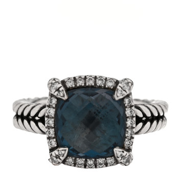 DAVID YURMAN Sterling Silver Diamond Hampton Blue Topaz 9mm Chatelaine Pave Bezel Ring 48 4.5