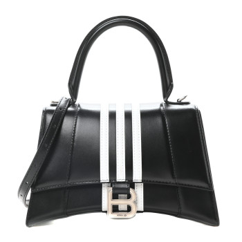 BALENCIAGA X ADIDAS Shiny Box Calfskin Small Hourglass Top Handle Bag Black White