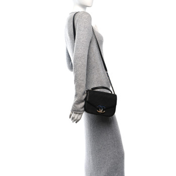 CHANEL Grained Calfskin Quilted Small Cuba Top Handle Flap Black