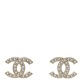 CHANEL Crystal CC Earrings Light Gold