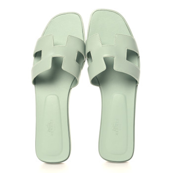HERMES Calfskin Oran Sandals 42 Vert D'eau