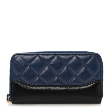 CHANEL Aged Calfskin Quilted Small Gabrielle Zip Around Wallet Blue Black