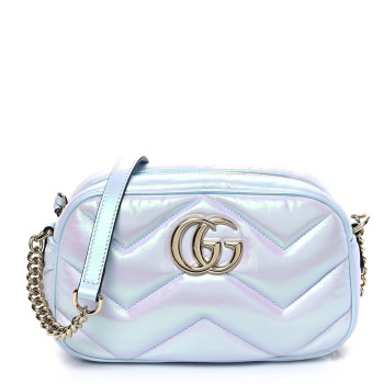 GUCCI Iridescent Nappa Chevron Matelasse Mini GG Marmont Shoulder Bag Iridescent Snow Light Blue