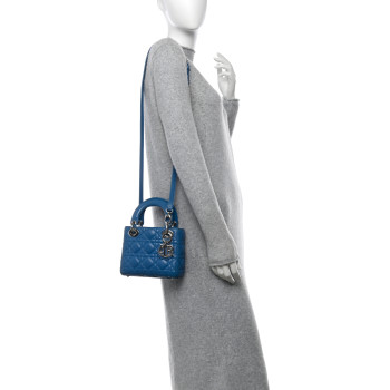 CHRISTIAN DIOR Lambskin Cannage Mini Lady Dior Blue