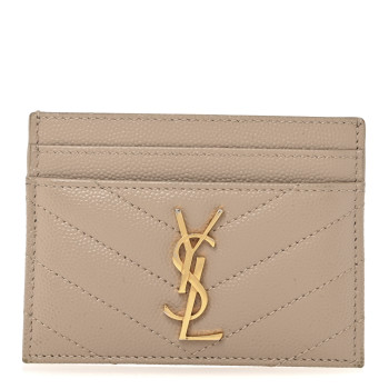SAINT LAURENT Grain De Poudre Matelasse Chevron Monogram Credit Card Case Dark Beige
