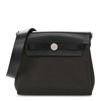 HERMES Military Toile Vache Hunter Herbag Zip Retourne 20 Vert De Gris Black