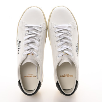 SAINT LAURENT Calfskin Embroidered Court Classic Sneakers 38 White Black