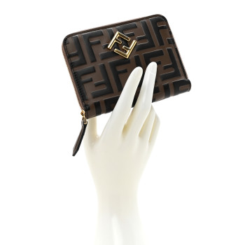 FENDI Vitello Ceylon Bi-Color FF 1974 Embossed FF Diamonds Wallet Maya Black