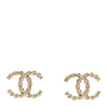 CHANEL Twisted CC Earrings Light Gold