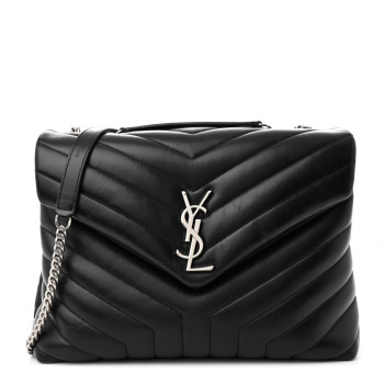 SAINT LAURENT Calfskin Y Quilted Monogram Medium Loulou Chain Satchel Black