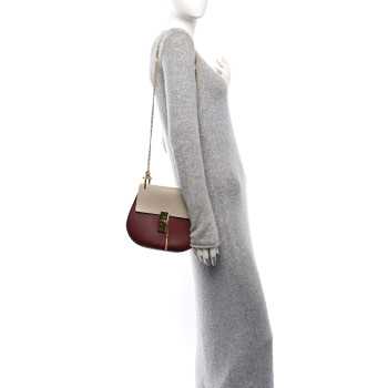CHLOE Grained Calfskin Lambskin Bi-Color Drew Shoulder Bag Beige Brown