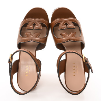 GUCCI Cosmos Softy Calfskin Wooden Interlocking G Cut-Out 30/120mm Platform Sandals 35 Cuir
