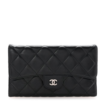 CHANEL Lambskin Quilted Large Flap Wallet  Black