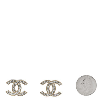 CHANEL Crystal CC Earrings Light Gold