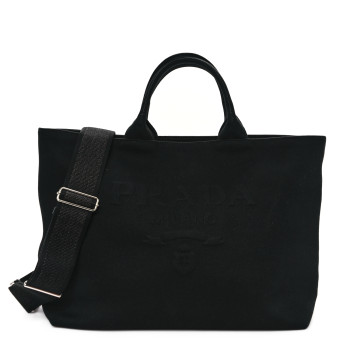 PRADA Canvas Embroidered Drill Tote Black