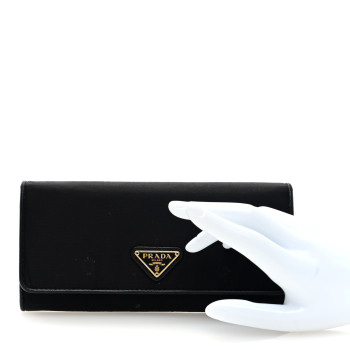 PRADA Tessuto Nylon Soft Calf Continental Flap Wallet Black