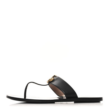 GUCCI Calfskin GG Marmont Thong Sandals 39.5 Black