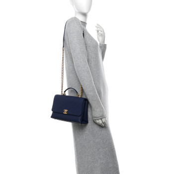 CHANEL Grained Calfskin Small Stitched Flap Navy Blue