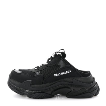 BALENCIAGA Fabric Mesh Womens Triple S Mule Sneakers 39 Black