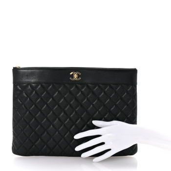 CHANEL Sheepskin Quilted Large Vintage Mademoiselle Cosmetic Case Black