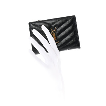 SAINT LAURENT Grain De Poudre Matelasse Chevron Monogram Zipped Two-Part Wallet Black