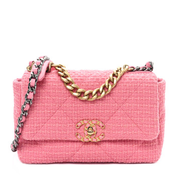 CHANEL Metallic Tweed Quilted Medium Chanel 19 Flap Pink