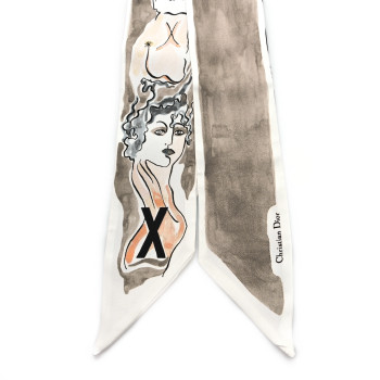 CHRISTIAN DIOR Silk Mitzah ABCDIOR "X" Scarf Grey