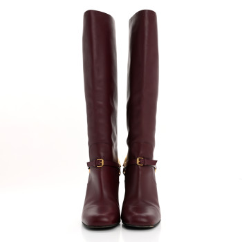 GUCCI Calfskin Lifford Knee High Boots 40 Classic Burgundy
